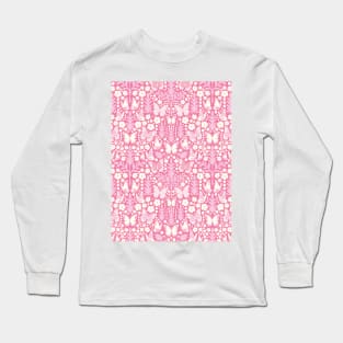 PINK BUTTERFLY DAMASK GEOMETRIC BOTANICAL FLORAL PATTERN PASTEL PINK Long Sleeve T-Shirt